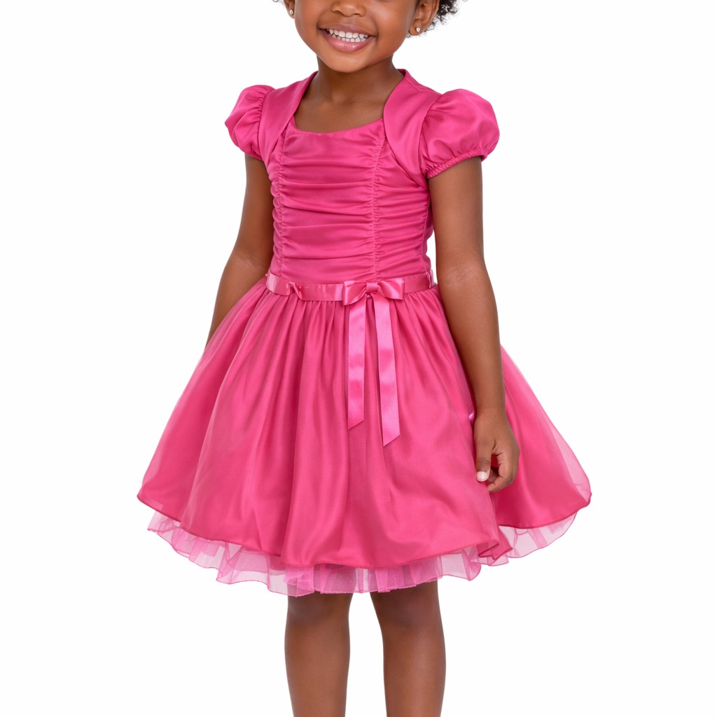 Iz Byer Barbie Hot Pink Satin Ribbon Bow Ruched Glitter Skirt Princess Dress 5